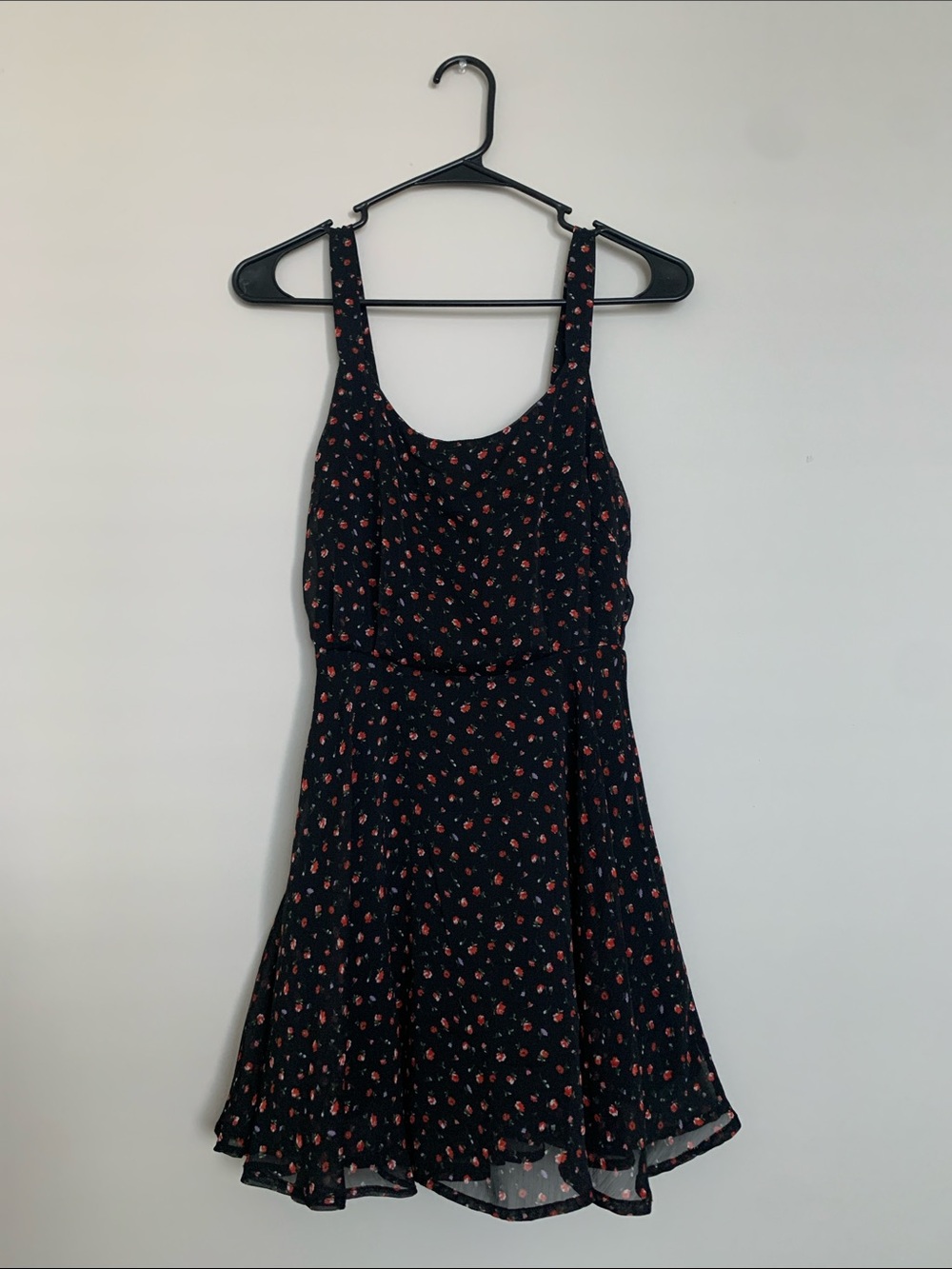 Lucca Couture Black Mini Dress with Red Floral Print